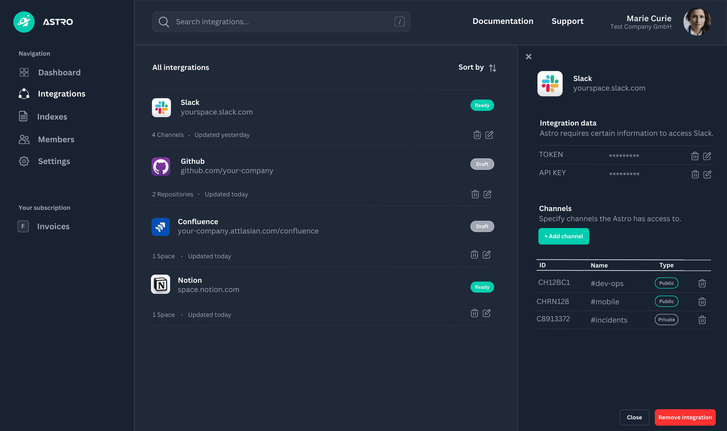 Findoria has a dashboard to manage integrations and indexing documents, learnings from different data sources. It is also ensuring end-to-end encryption and data security.